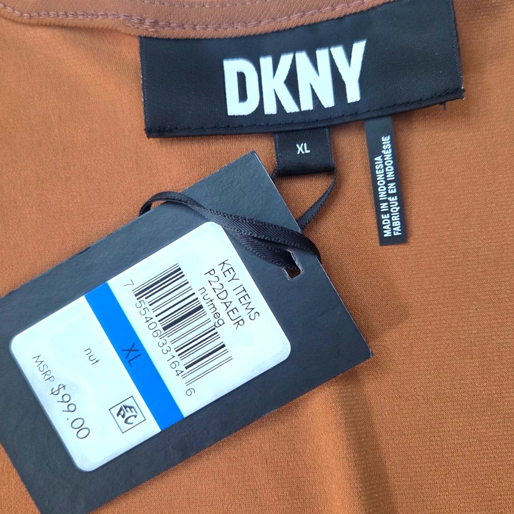 DKNY Tunic Tank Dress NEW Chiffon Stretch Womens Xl Brown Sleeveless Minimalist - Picture 3 of 15